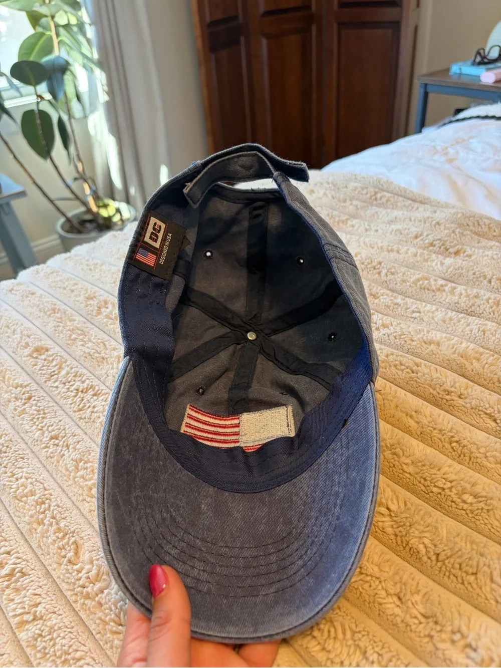 Blue Baseball Cap with Embroidered American Flag Patch